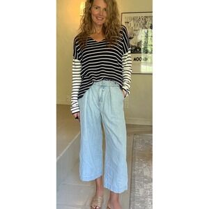 Carve Designs Navy White Striped V-Neck Light Sweater XL Oversized Nautical Knit